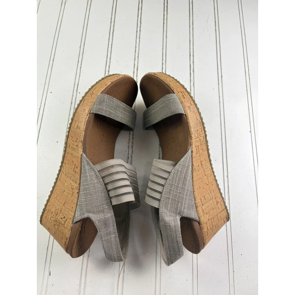 Skechers Rumblers Beverley Taupe Strappy Cork Wedge Sandals Women's Size 9.5